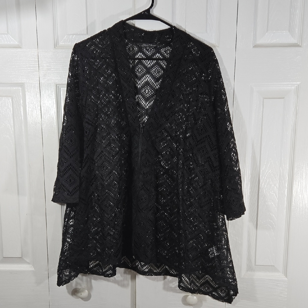 Slinky Brand Black Mesh Cardigan
